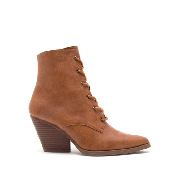 Lace up ankle booties boots camel brown leather heeled heels - Picture 3 of 11